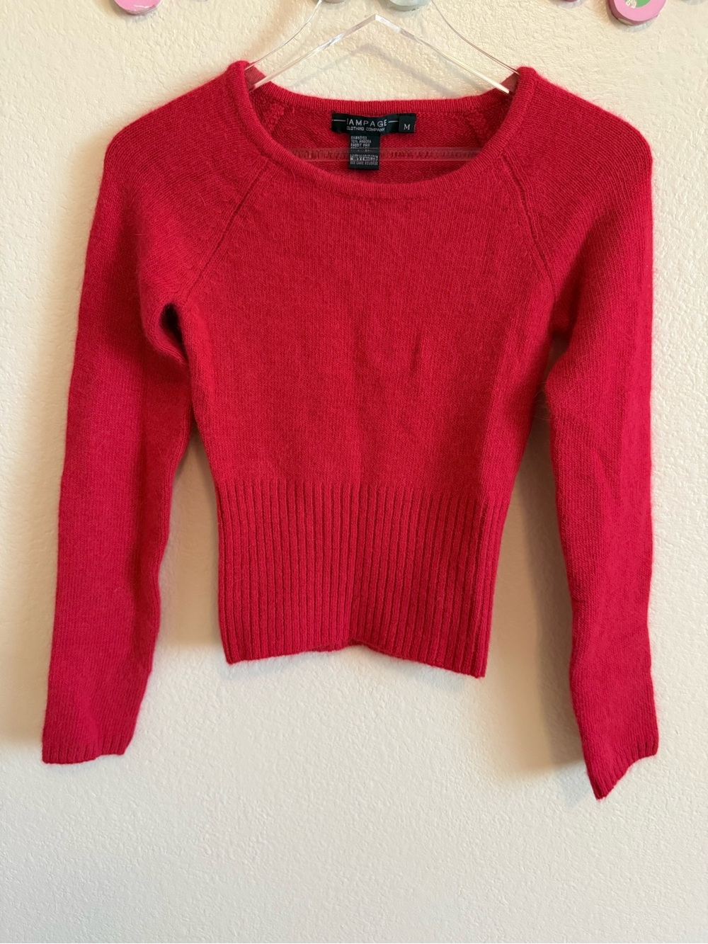 Rampage Women's Red Scoop Neck Ribbed Waist Sweater Size M